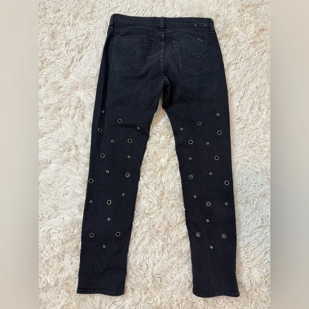 HUDSON THE RILEY CROP STRAIGHT JEANS LOW RISE SZ 25 BLACK CRYSTALS BUTTON FLY